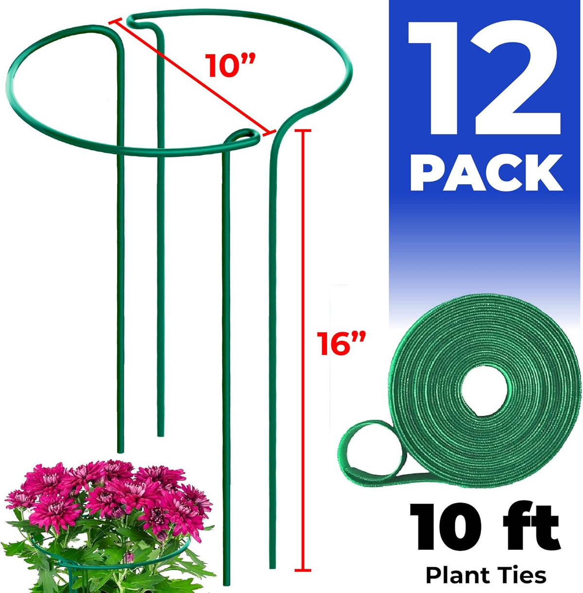 K-Brands 12 Pack Plant Support Stakes – Heavy-Duty Half Round Peony Support Ring and Cage for