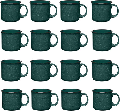 Set of 16 Ceramic Campfire Mugs – 15 Oz, Green – Coffee & Tea Cups for Home, Work, Travel, Camping