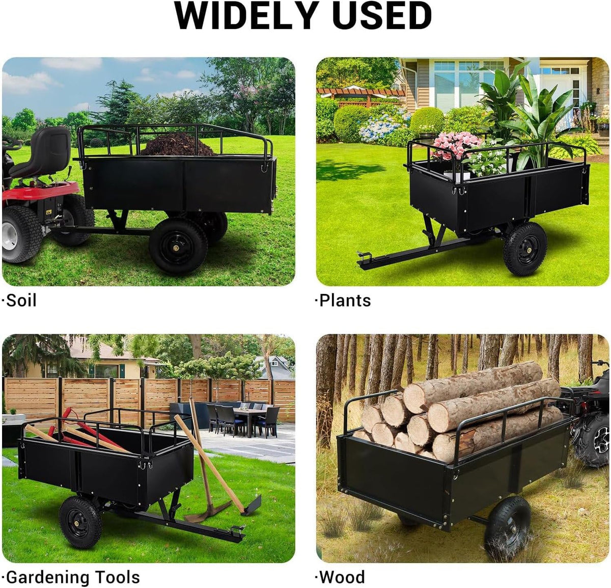 Garvee Garden Utility Trailer, 17 Cu. Ft & 750 LBS Capacity, ATV UTV Hauling Trailer, Tow Behind