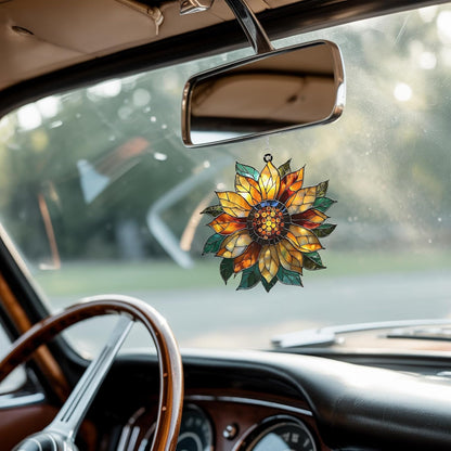 Golden Sunflower Acrylic Suncatcher Stained Glass Effect Window Car Hanging Christmas Ornament