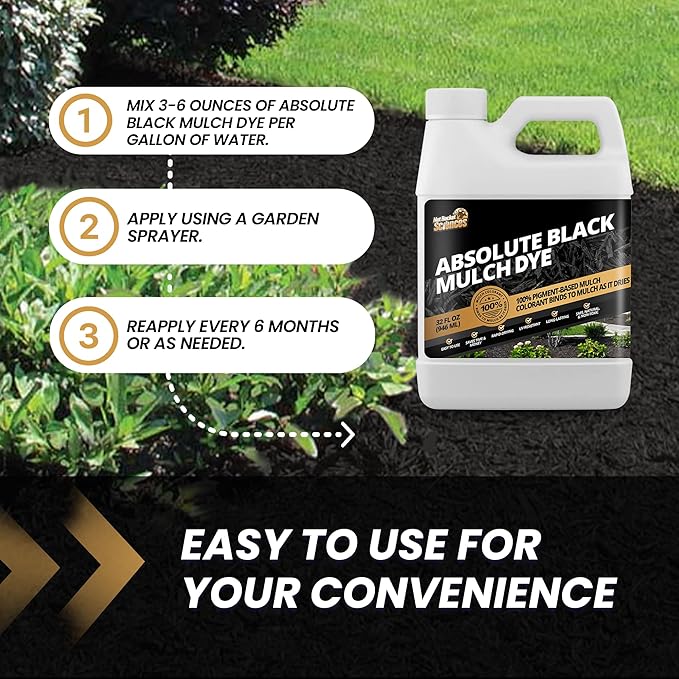 32oz Absolute Black Mulch Dye - Covers up to 2,500 sq. ft., Liquid Mulch Dye Black, Premium Color