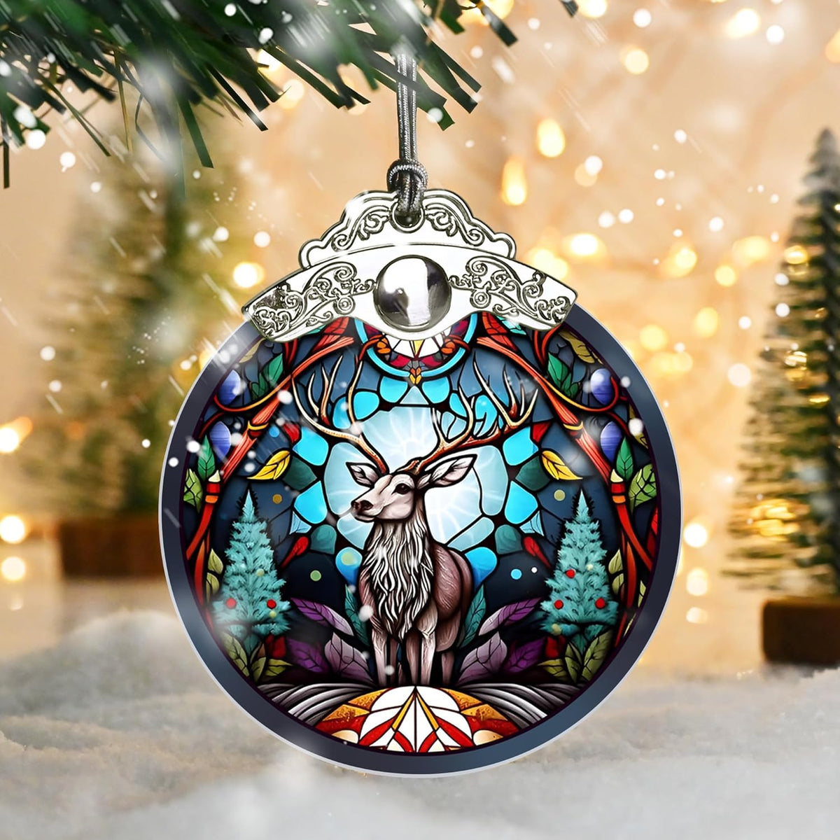 Deer Christmas Ornaments, Deer Decor Christmas, Deer Christmas Tree Decorations, Stained Glass