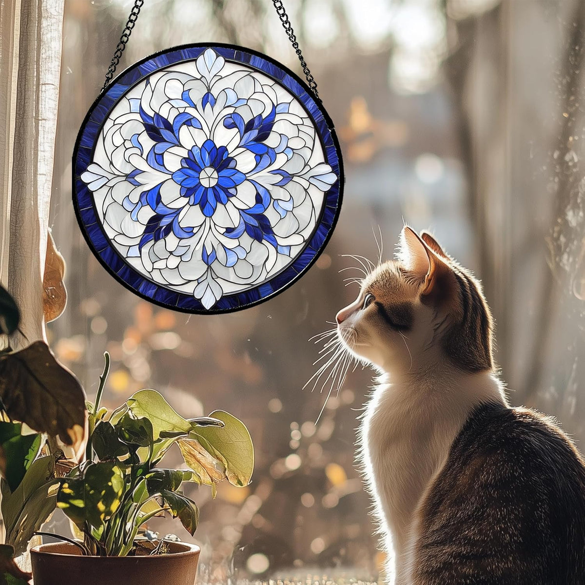 Stained Glass Window Hanging - Retro Lily of The Valley Suncatcher for Door Garden Yard Flower Sun