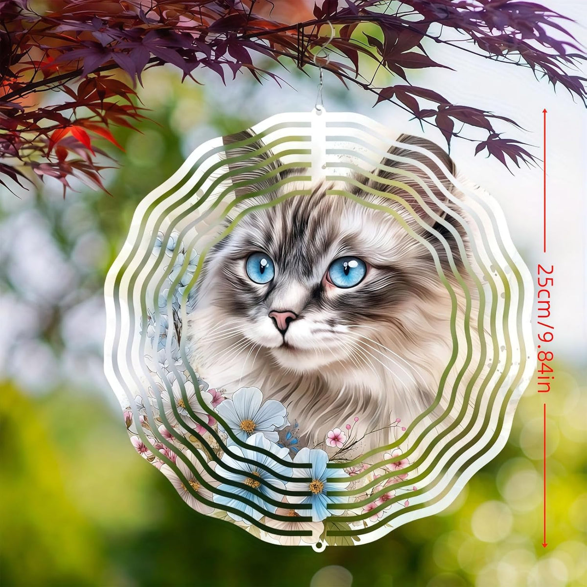 10 Inch Cat Wind Spinner, 3D Stainless Steel Hanging Kinetic Wind Sculpture Gifts for Garden Decor