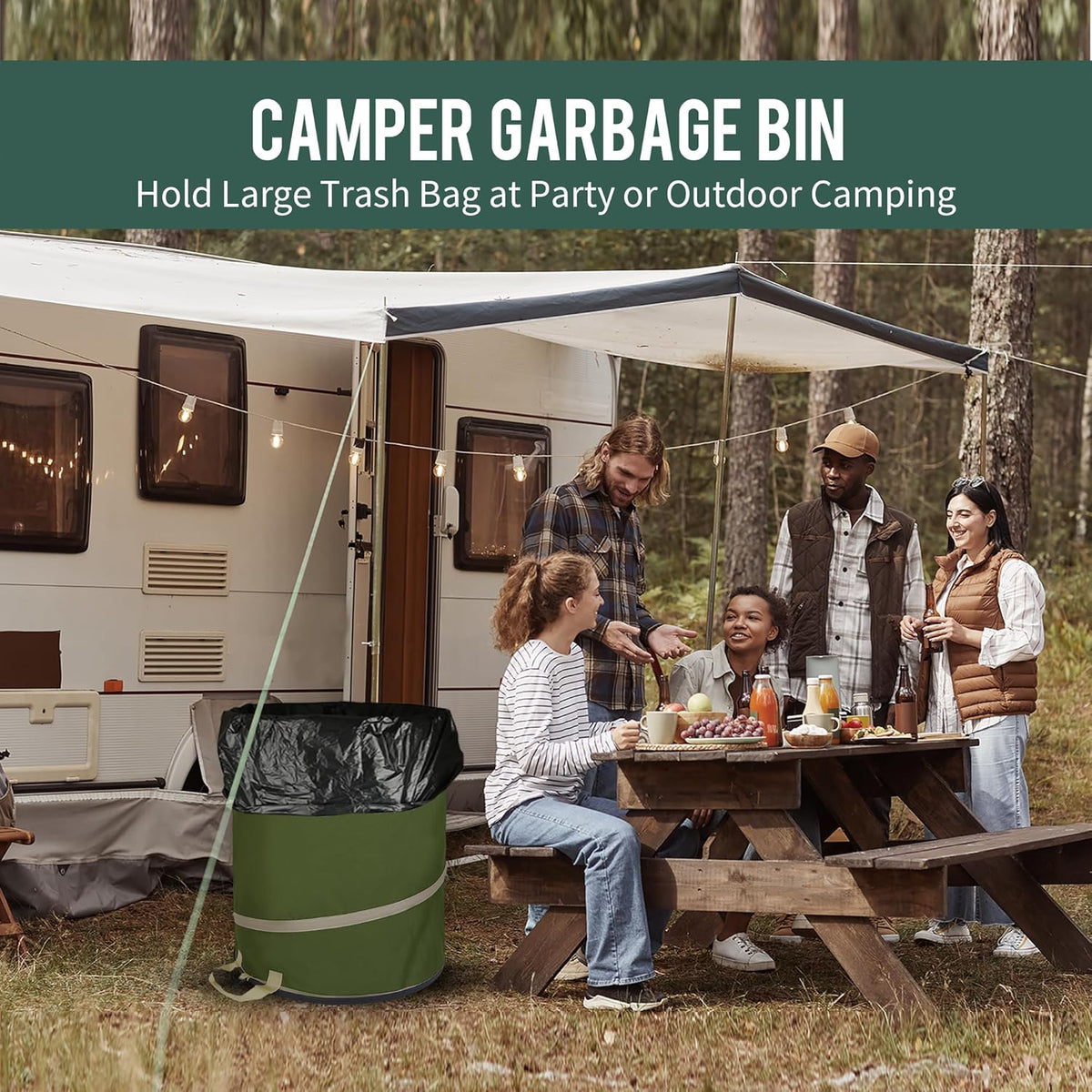 Rachmi 47 Gallon Collapsible Trash Can 2-Pack with Hard Bottom | Extra Large Reusable Yard Leaf