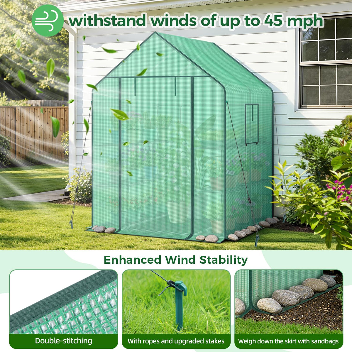 Ohuhu Greenhouse for Outdoors with Screen Windows, 57 x 57 x 76'' Walk in Plant Greenhouses Heavy