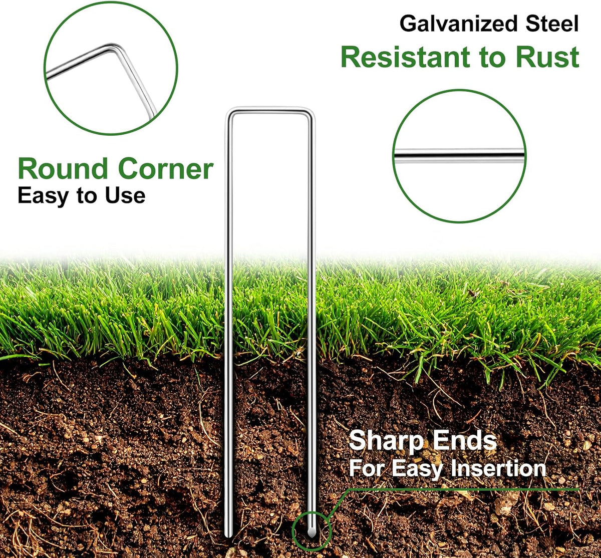 6 Inch Garden Stakes, 50 Pack Landscape Staples Anti-Rust 11 Gauge Galvanized Ground Stakes Pins