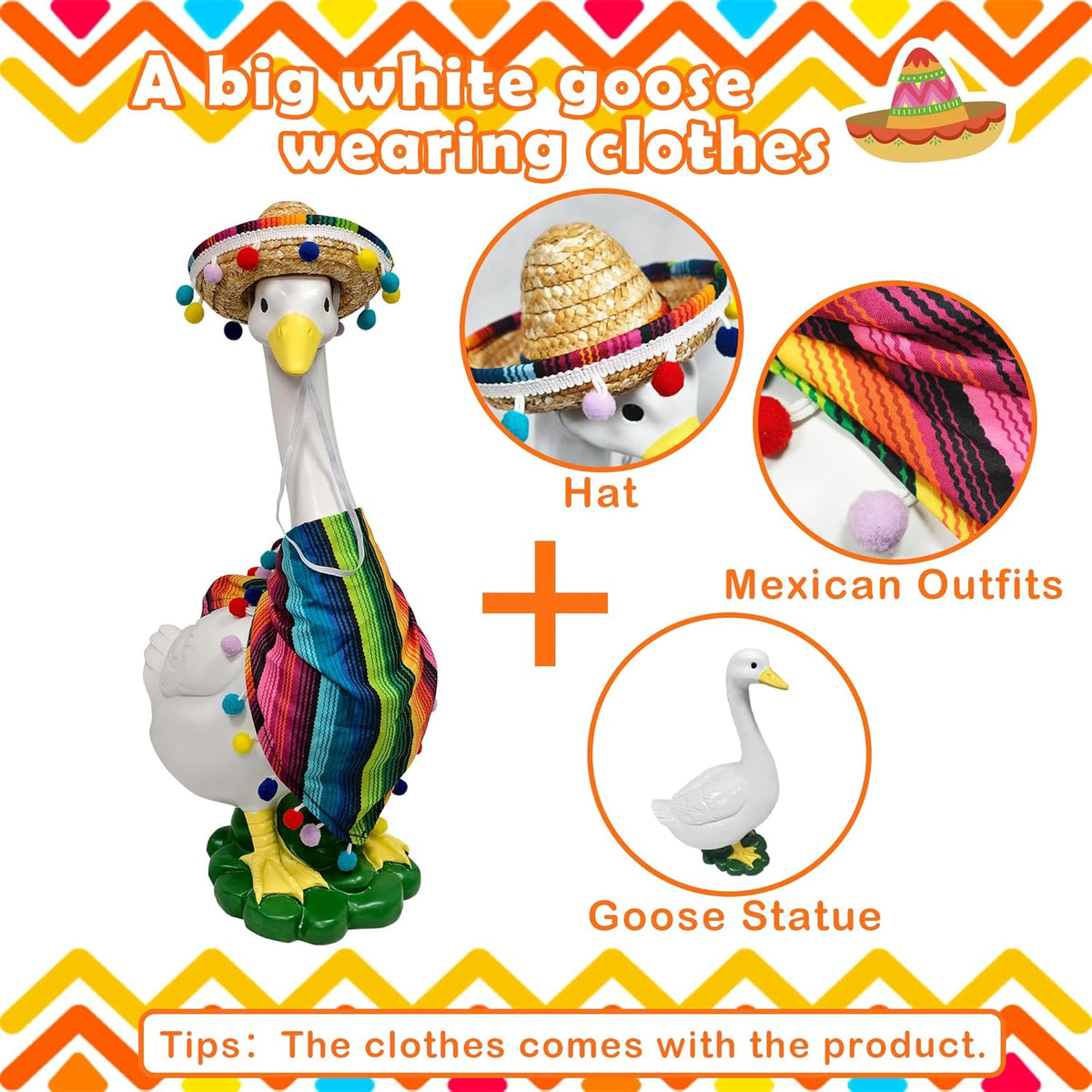 Porch Goose Statues + Porch Goose Outfits, 20" Large Durable Resin Goose Statue Decor with Fun