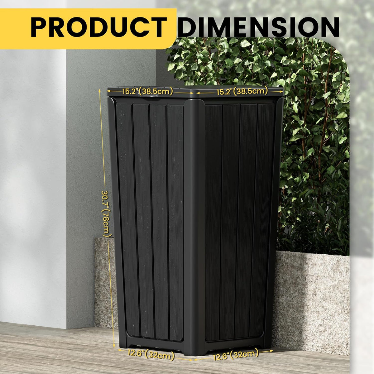 Outdoor Trash Can with Lid, Waterproof Resin Garbage Can with Tiered Lid, Outside Trash Bin for
