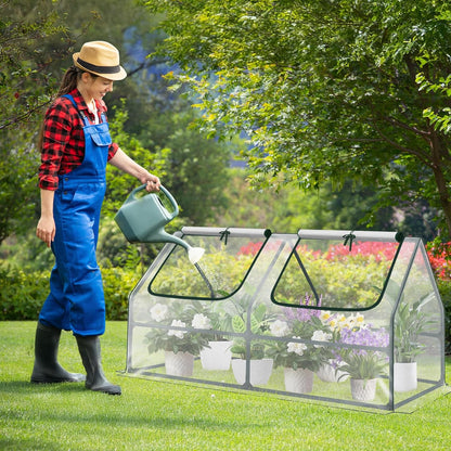 Aoodor 4 x 2 x 2 ft Mini Greenhouse with 2 Zipper Doors, Water Resistant, UV Protected for Flowers