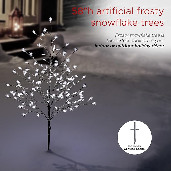 Alpine Corporation 58"H Indoor/Outdoor Frosty Christmas Snowflake Tree with LED Lights , Christmas