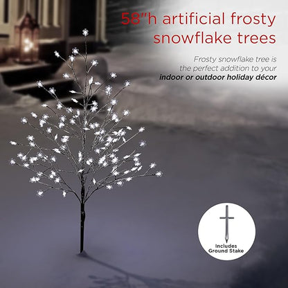 Alpine Corporation 58"H Indoor/Outdoor Frosty Christmas Snowflake Tree with LED Lights , Christmas