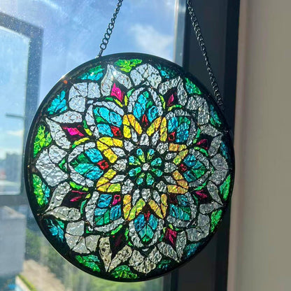 Bohemian Mandala Stained Glass Window Hanging Sun Catcher Indoor Outdoor Home Garden Panel Hangings