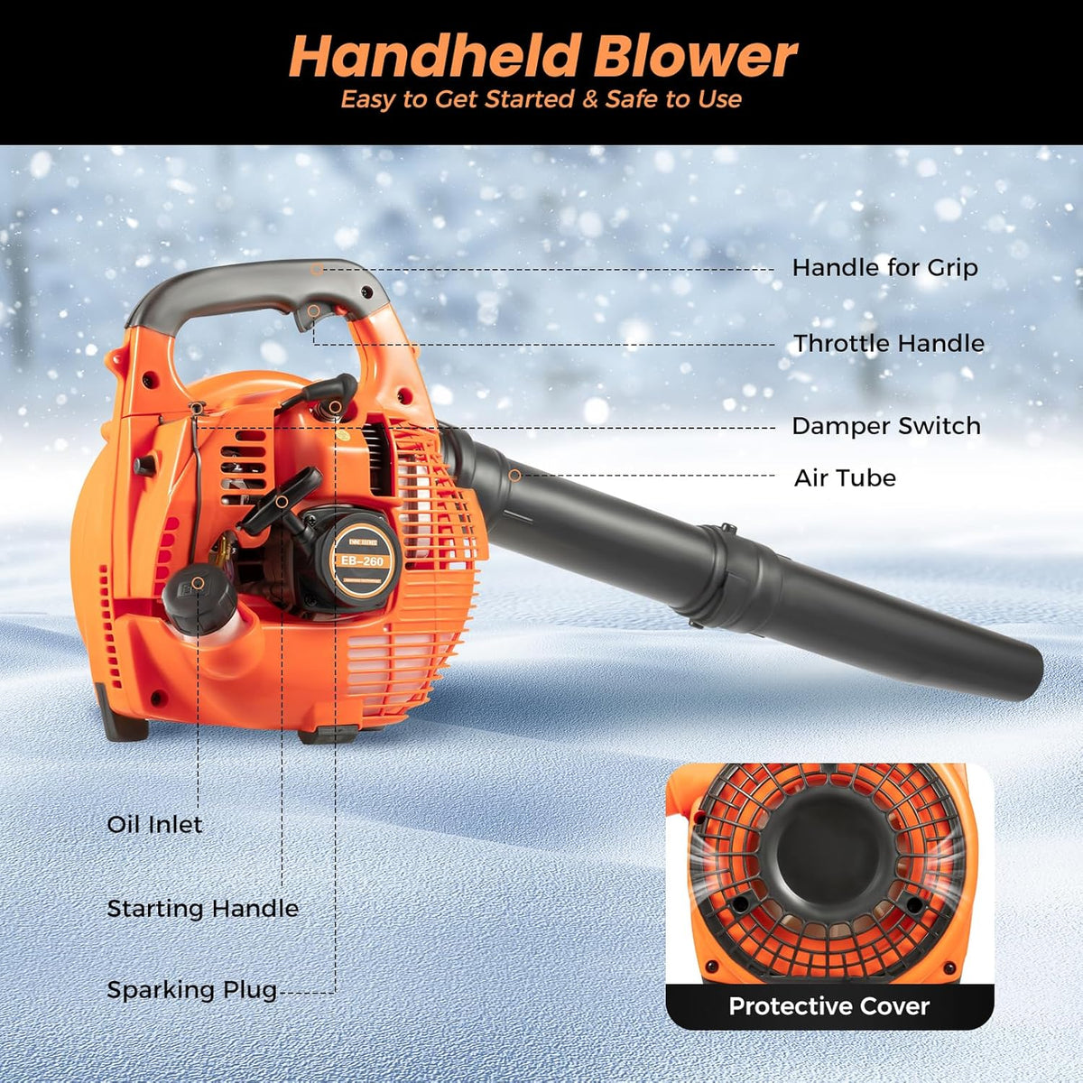Gas Leaf Blower 25.4cc 2-Cycle Handheld Leaf Blower Gas Powered, Gasoline Blower for Lawn Care