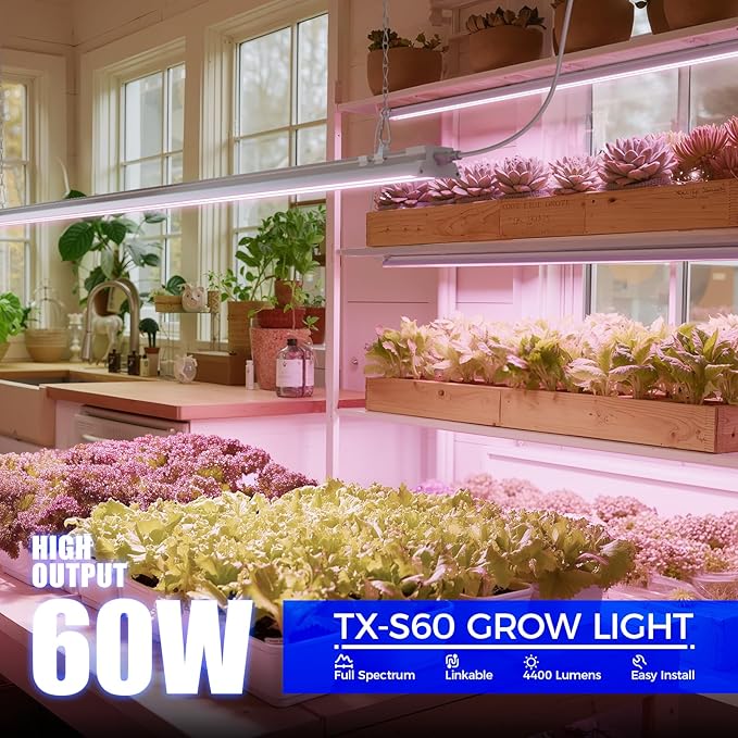 Barrina TX-S60 4FT Grow Light for Indoor Plants, 60W(420W Equivalent), Full Spectrum, High PPFD