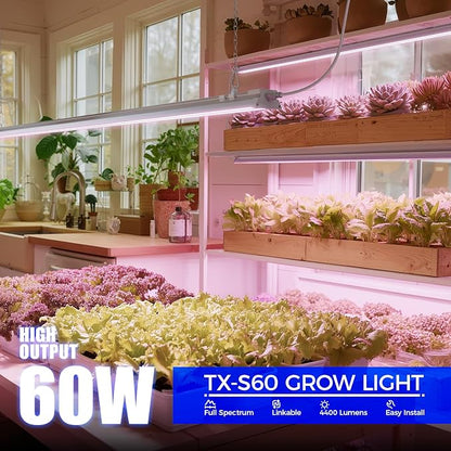 Barrina TX-S60 4FT Grow Light for Indoor Plants, 60W(420W Equivalent), Full Spectrum, High PPFD