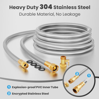 Girafe Tools Garden Hose 25ft x 5/8", 304 Stainless Steel Metal Water Hose, No Kink Garden Water
