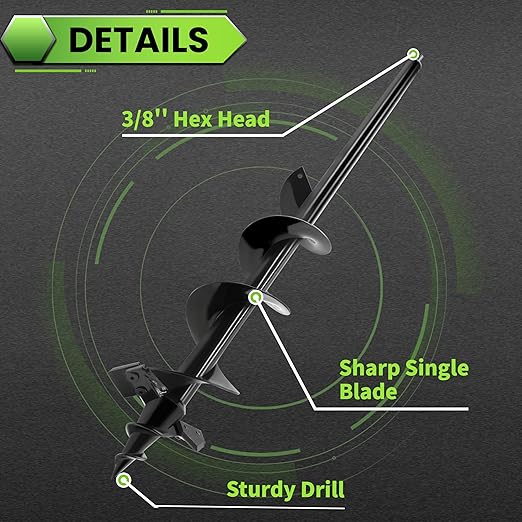 SYITCUN Auger Drill Bit for Planting - 4"X32" Heavy-Duty Auger Post Hole Digger for Fence- 3/8" Hex