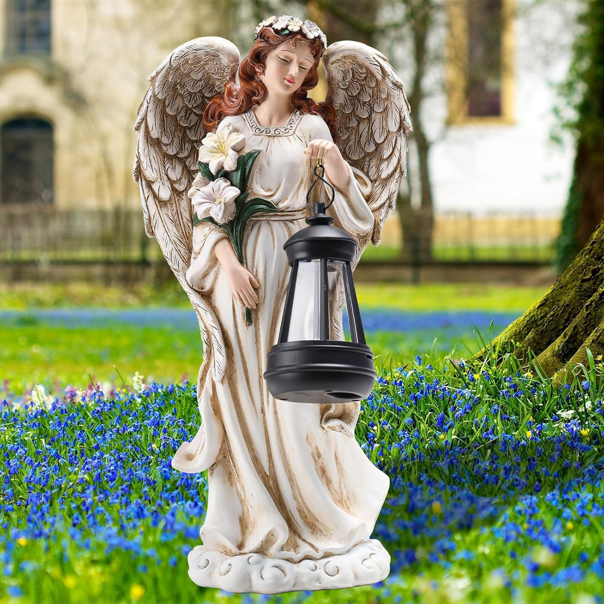 Solar Angel Outdoor Decor Garden Statues – 13.2 inches Angel Figurines Outdoor Sculptures with