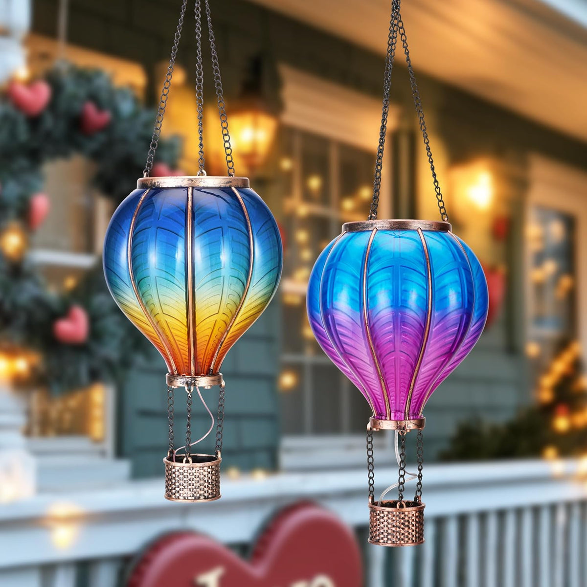 TERESA'S COLLECTIONS 2 Pack Hanging Solar Lantern Outdoor Garden Decor for Valentine,Waterproof