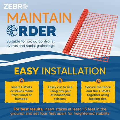 ZEBRO 4' x 100' Orange Plastic Garden Fence Roll – Standard Duty Safety Netting for Snow, Poultry