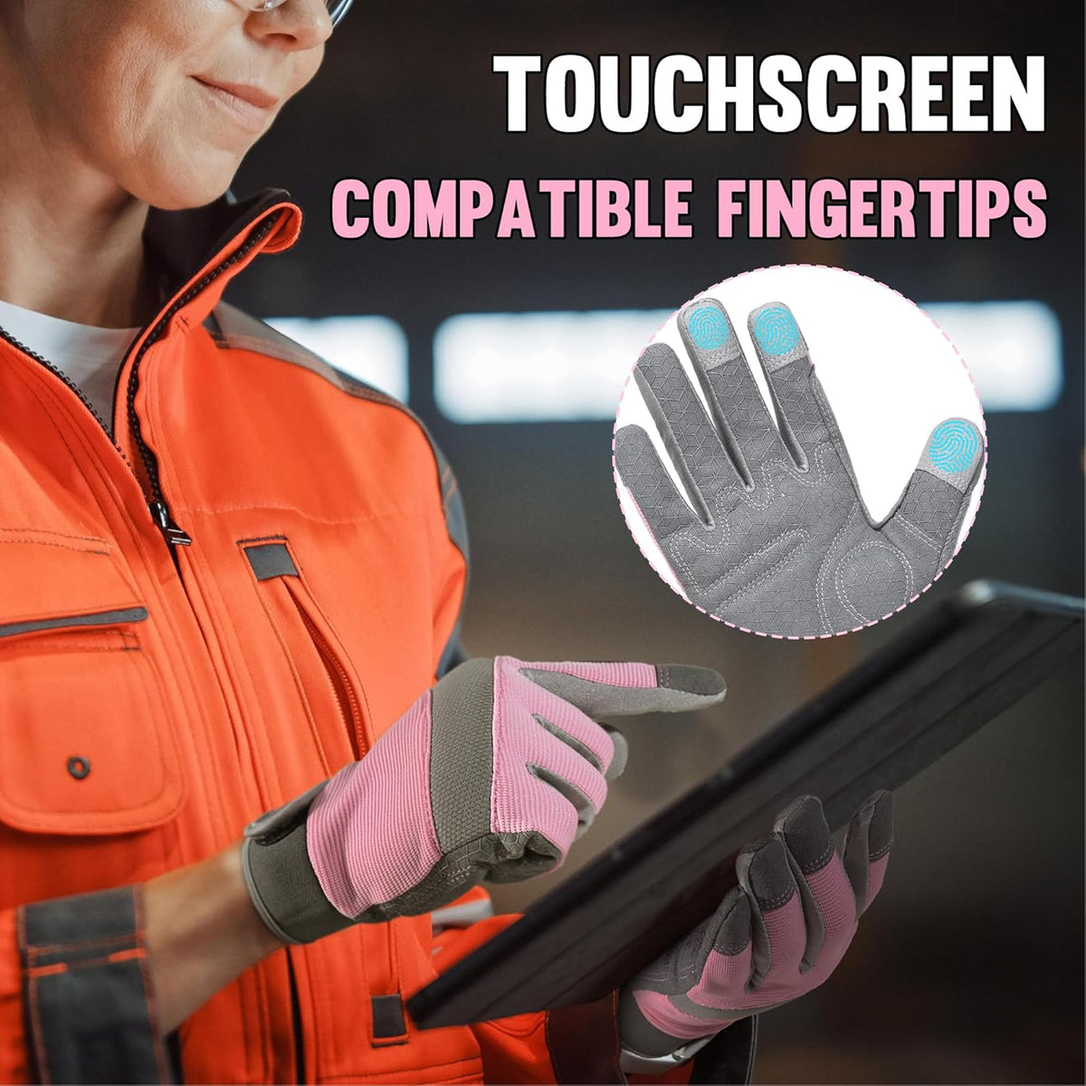 HANDLANDY Women Safety Work Gloves Utility Touch Screen Working Grip Glove for Yardwork Gardening
