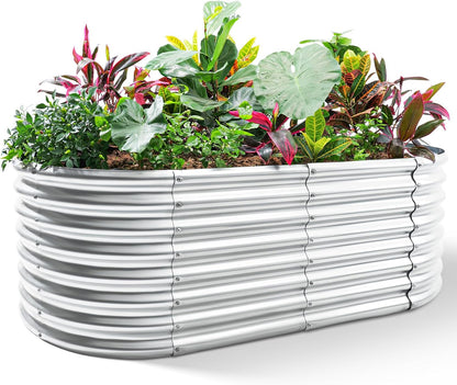 Land Guard 24“ Tall Galvanized Raised Garden Bed Kit, Galvanized Planter Garden Boxes Outdoor, Oval