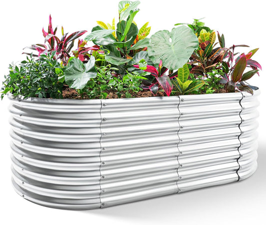 Land Guard 24“ Tall Galvanized Raised Garden Bed Kit, Galvanized Planter Garden Boxes Outdoor, Oval