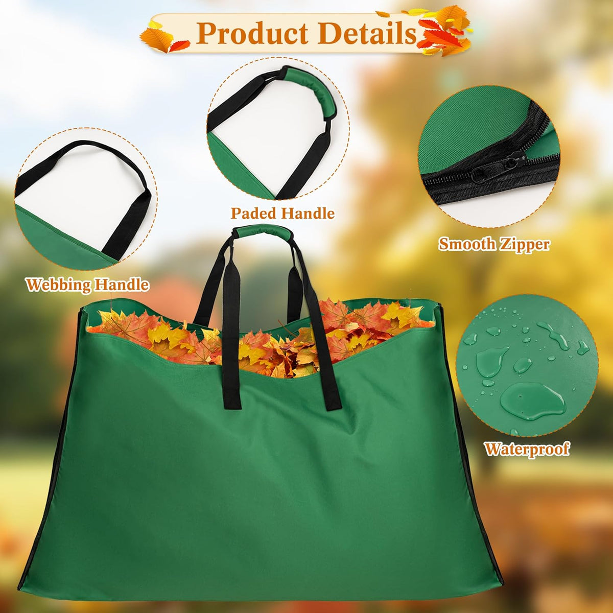 Leaf Bag for Collecting Leaves, 600D Oxford Cloth Collapsible Reusable Garden Yard Waste Tarp