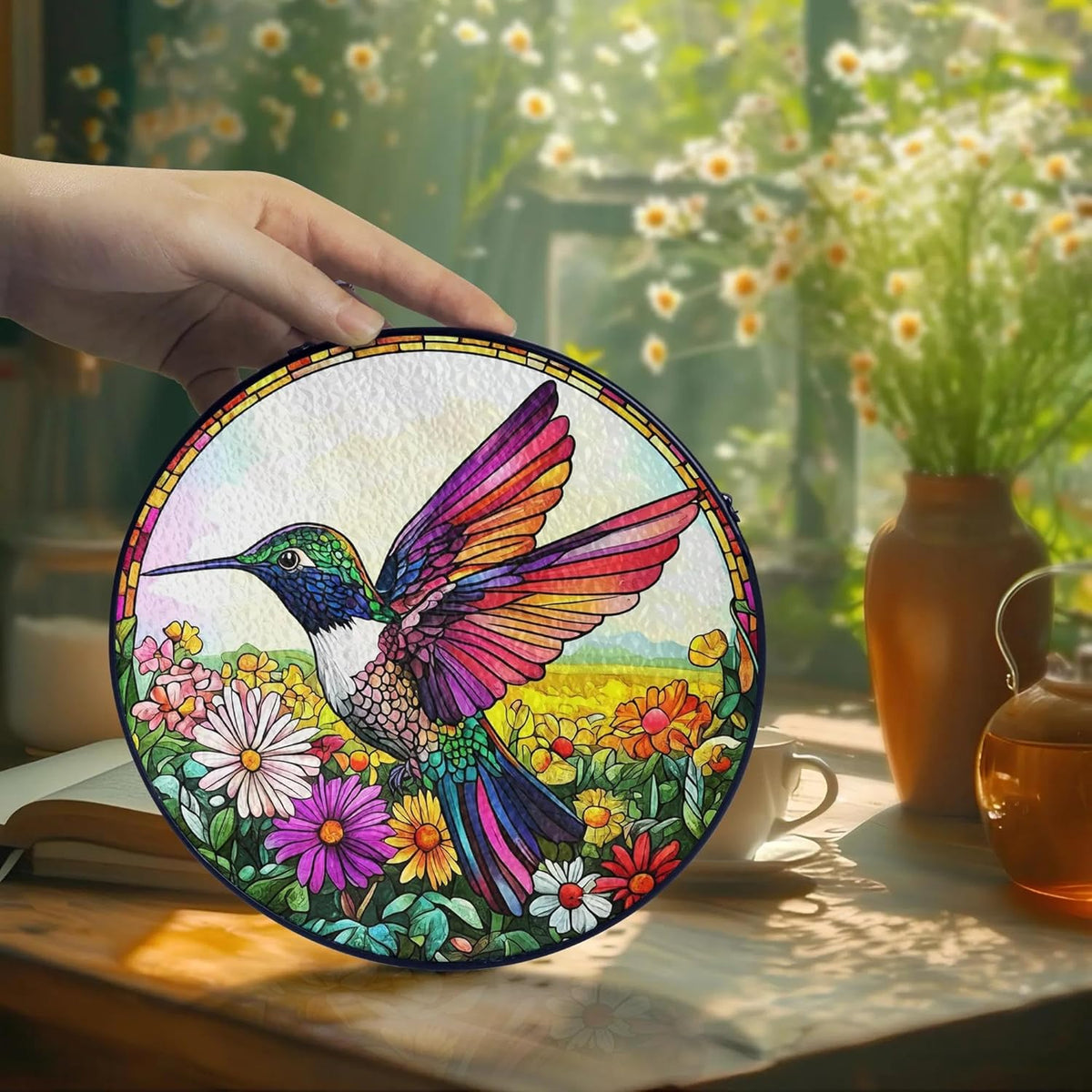 Hummingbird Suncatcher Stained Glass Window Hanging Decor - Hummingbird Gifts for Women, Birds