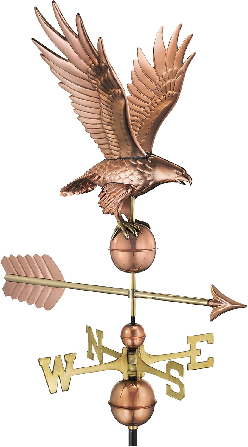 Good Directions Polished Copper Eagle Weathervane – Decorative Rooftop Accent for Barns, Homes