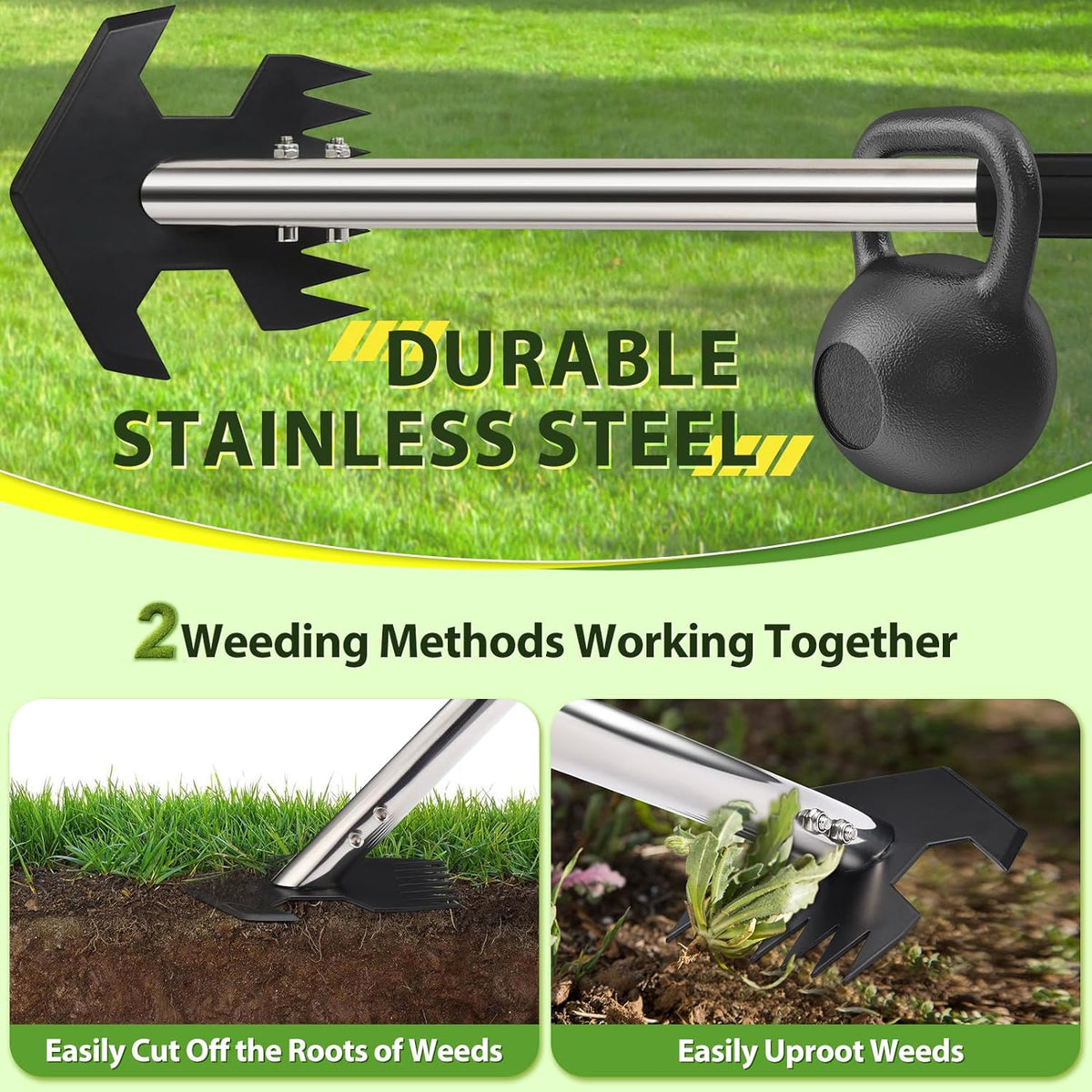 CAROD Hoe Garden Tool, Scuffle Garden Hoe for Weeding with 30-60 Inch Steel Long Handle, Dual Use