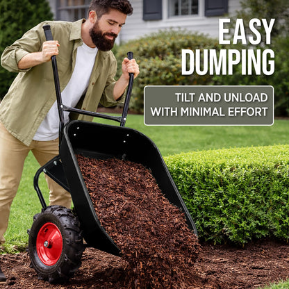 Best Choice Products Dual-Wheel Wheelbarrow Garden Cart - 500 lb Capacity, Extra-Large Wheels