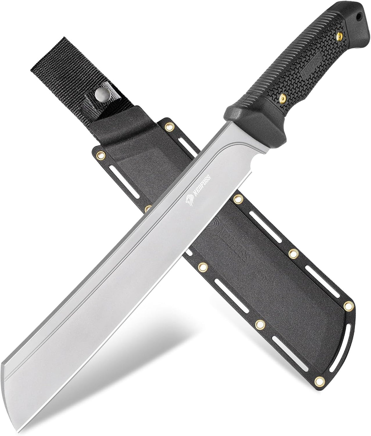 NedFoss 16" Survival Machete with Sheath, D2 Steel 0.22" Thick Full Tang Blade Machete Knife with