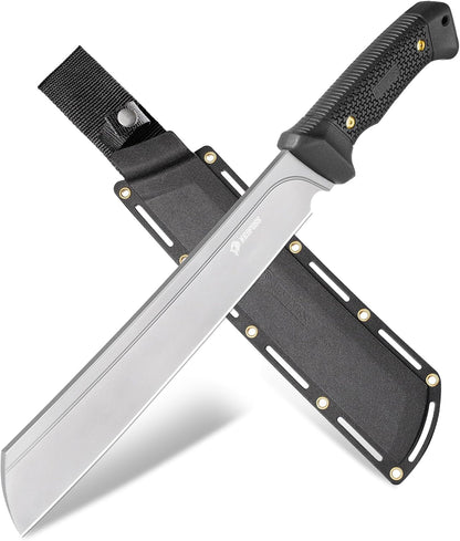 NedFoss 16" Survival Machete with Sheath, D2 Steel 0.22" Thick Full Tang Blade Machete Knife with