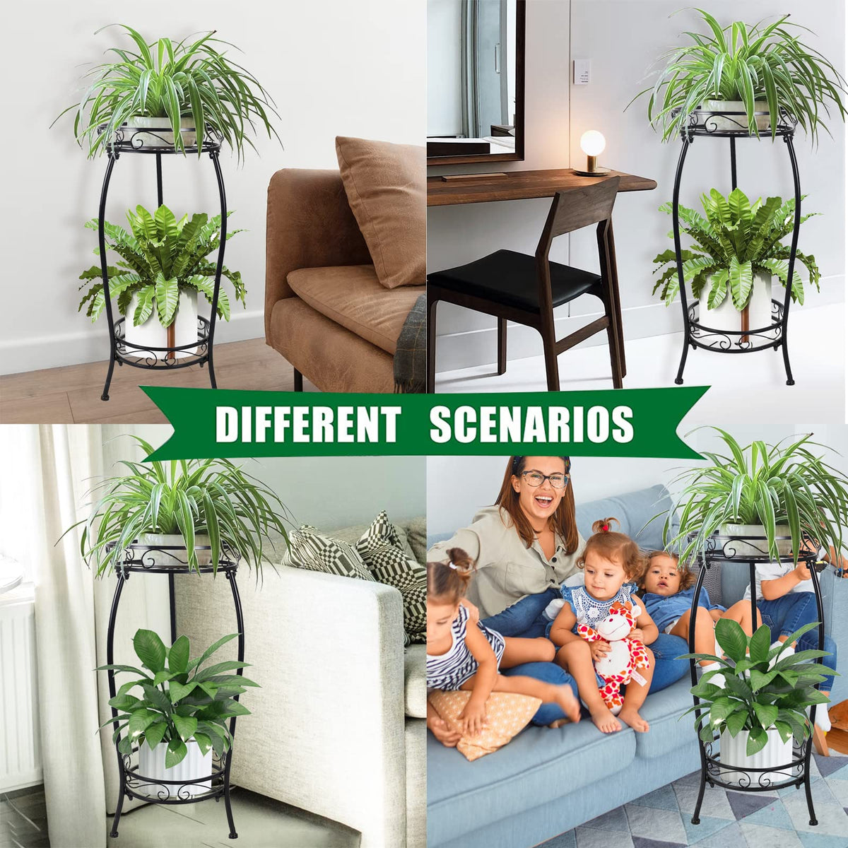 MOCORY Plant Stand Indoor Outdoor 2 Tier 25" Tall Metal Potted Holder Flower Pot Stand Heavy Duty