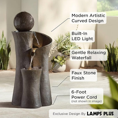 Sphere Curve 39 1/2" High Large Modern Zen Indoor Outdoor Decor Faux Stone Floor Fountain with
