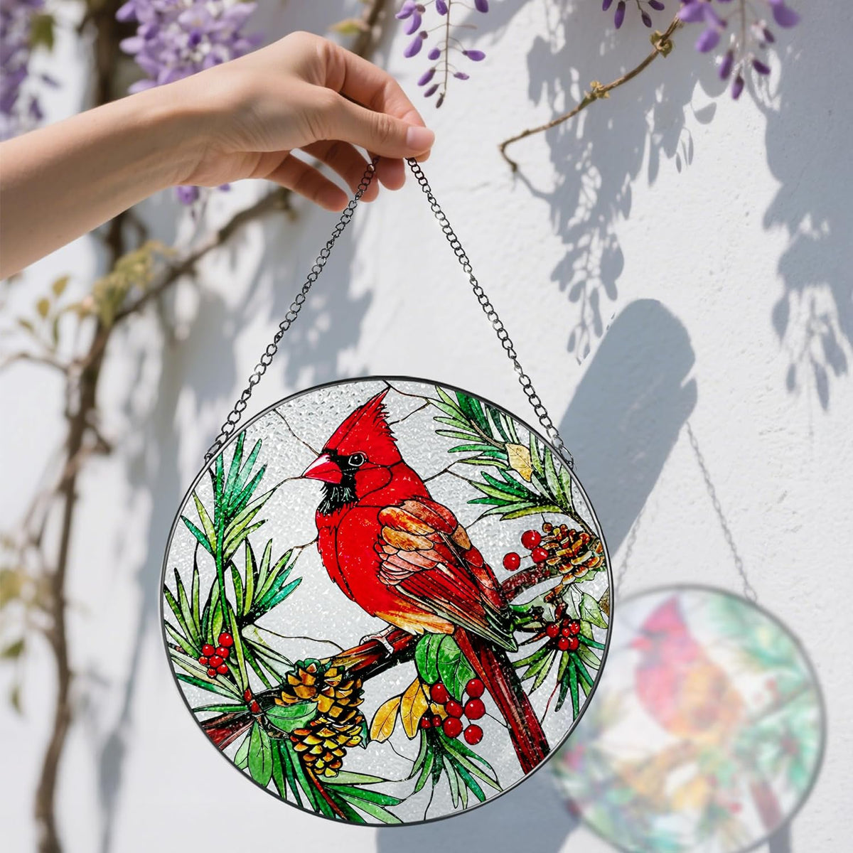 Stained Glass Window Hanging, 8 Inch Cardinal Sun Catcher, Stained Glass Decor, Suncatchers for
