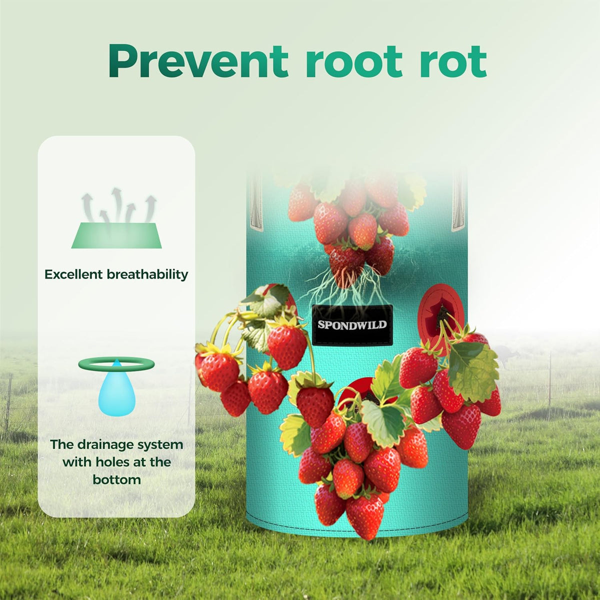 3 Pack Hanging Strawberry Planter Bags, 3 Gallon Hanging Grow Bags with Bottom Planting Hole