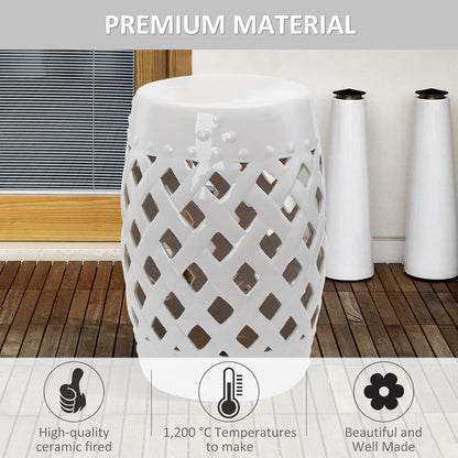 Outsunny 13" x 18" Ceramic Garden Stool with Woven Lattice Design & Glazed Strong Materials