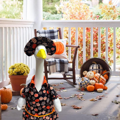 Halloween Porch Goose Outfit Set for 23'' Plastic Statue Lawn Porch Goose Clothes with Fall Pumpkin