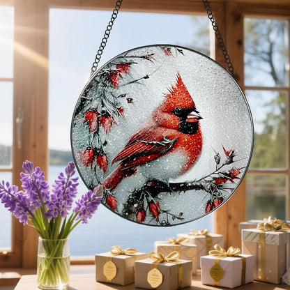 Stained Glass Window Hanging, DOUHASU 8 Inch Cardinal Stained Glass Suncatcher Ornement, Window