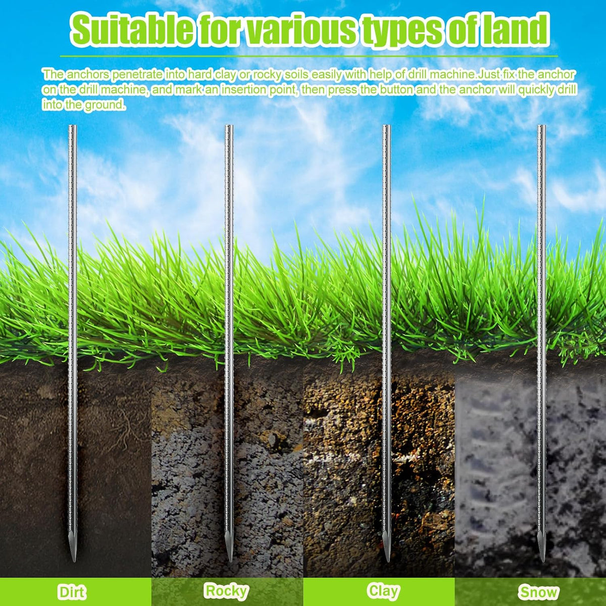Gisafai 24 Pcs 16 Inch Giant Skeleton Accessories Heavy Duty Ground Anchors Steel Plant Support