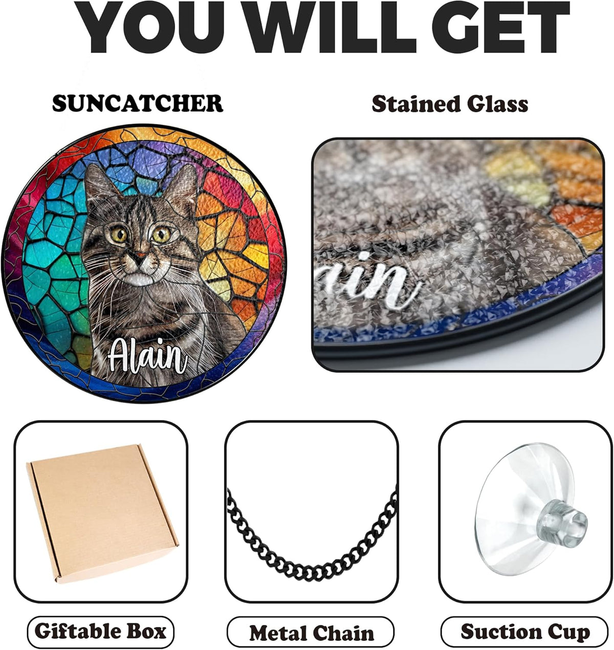 Personalized Pet Stained Glass Suncatcher Custom Name Pet Photo Ornament Window Hanging Home Decor