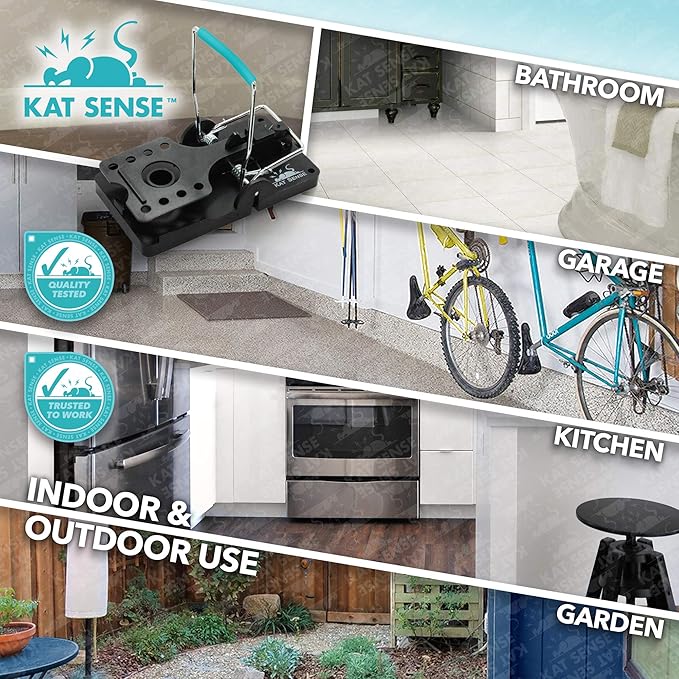 Kat Sense Large Rat Snap Traps Set of 6 - Stainless Steel Bar Design, Humane Rat Trap Indoor &