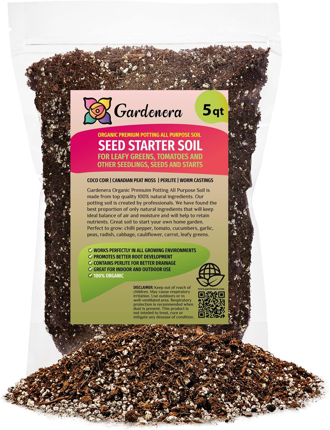 Premium Organic Seed Starter Soil - 5 Quart - All-Purpose Organic Potting Soil for Happy Seedlings