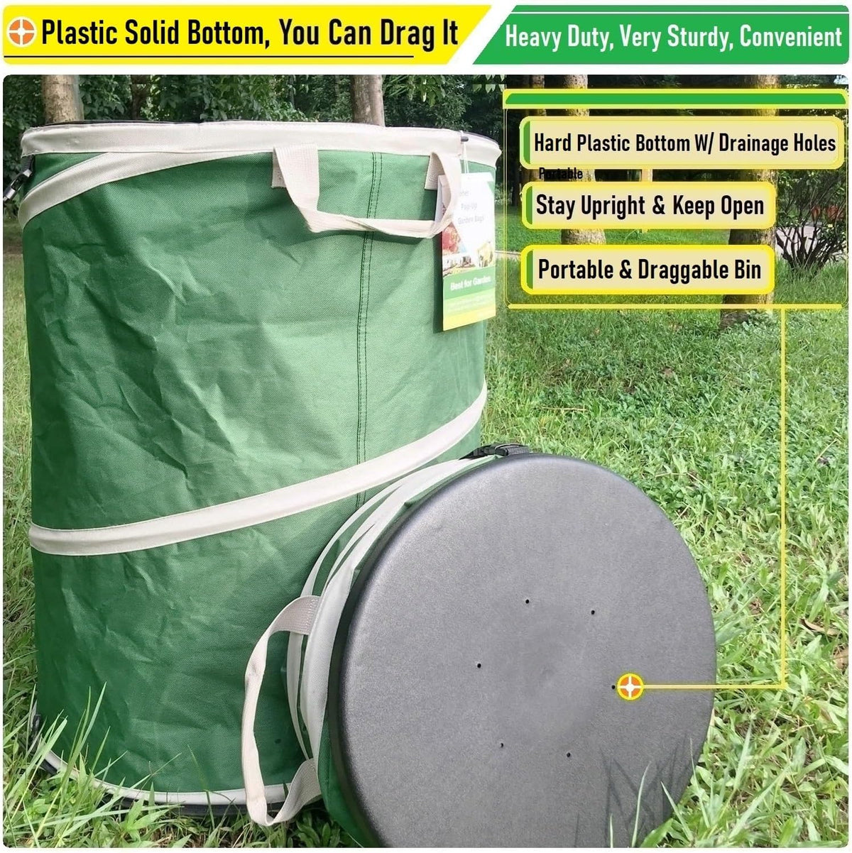 24 Gallon and 32 Gallon Collapsible Trash Can Solid Bottom for Garden Debris Bag,Yard Waste