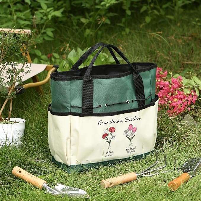 Personalized Garden Tools Set for Women: Custom Text Garden Tool Bag and Garden Shovel & Transplant