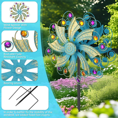 Metal Wind Spinners Outdoor, Golden Kinetic Wind Sculpture Garden Pinwheels with Metal Stake, Yard