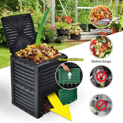 Goplus Compost Bin, 80 Gallon (300 L) Large Outdoor Composting Box w/Top Flip Latch-on Lid, Bottom